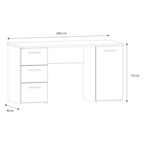 Biurko 140x60 cm z 3 szufladami i szafką Biały/Dąb Sonoma